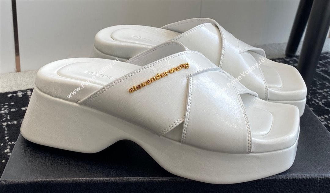 Alexander Wang Heel 5cm Float Criss-Cross Platform Sandals crackle patent calf leather White 2024 (jincheng-24032820)