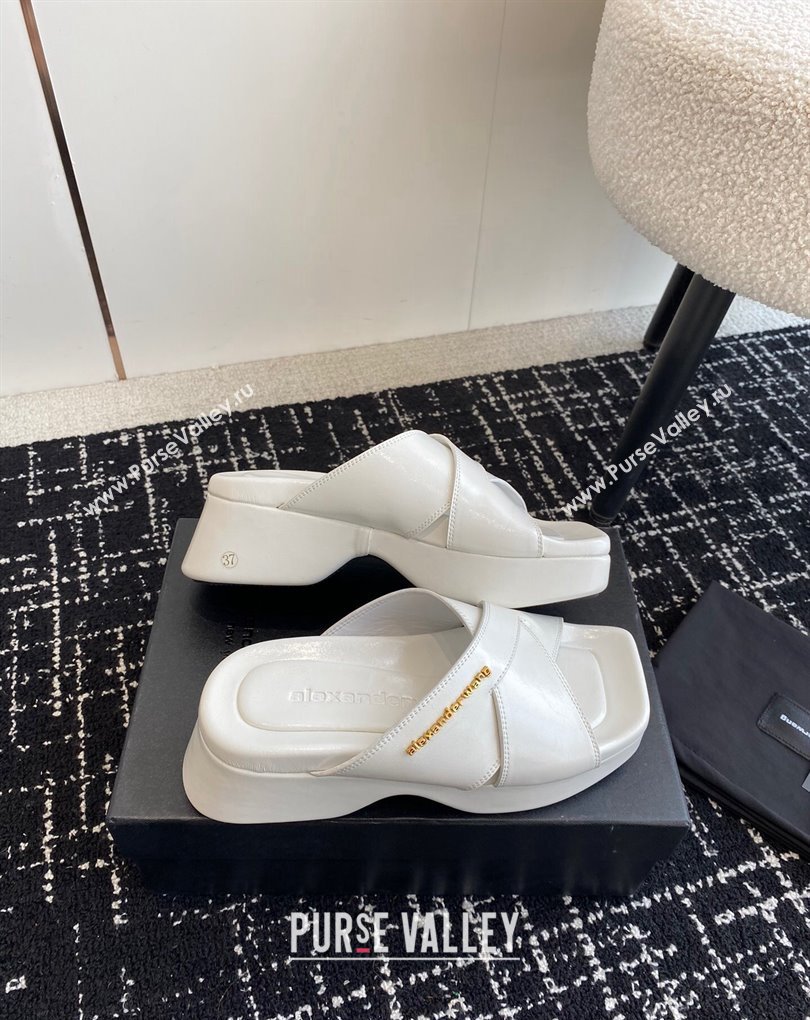 Alexander Wang Heel 5cm Float Criss-Cross Platform Sandals crackle patent calf leather White 2024 (jincheng-24032820)