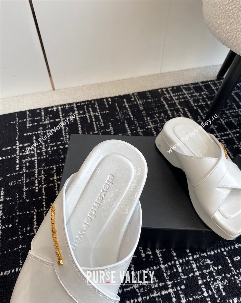 Alexander Wang Heel 5cm Float Criss-Cross Platform Sandals crackle patent calf leather White 2024 (jincheng-24032820)