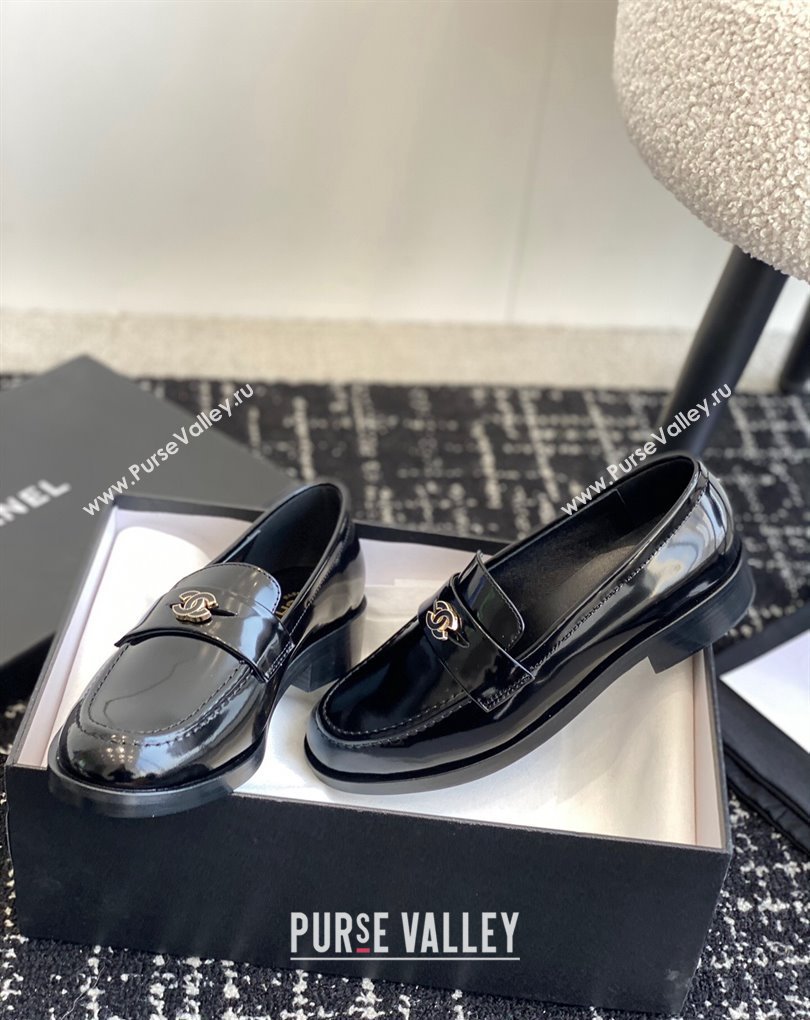 Chanel Shiny Calfskin Moccasins G45504 Black 2024 (jincheng-24032841)