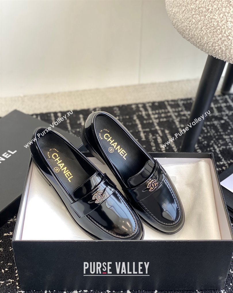 Chanel Shiny Calfskin Moccasins G45504 Black 2024 (jincheng-24032841)