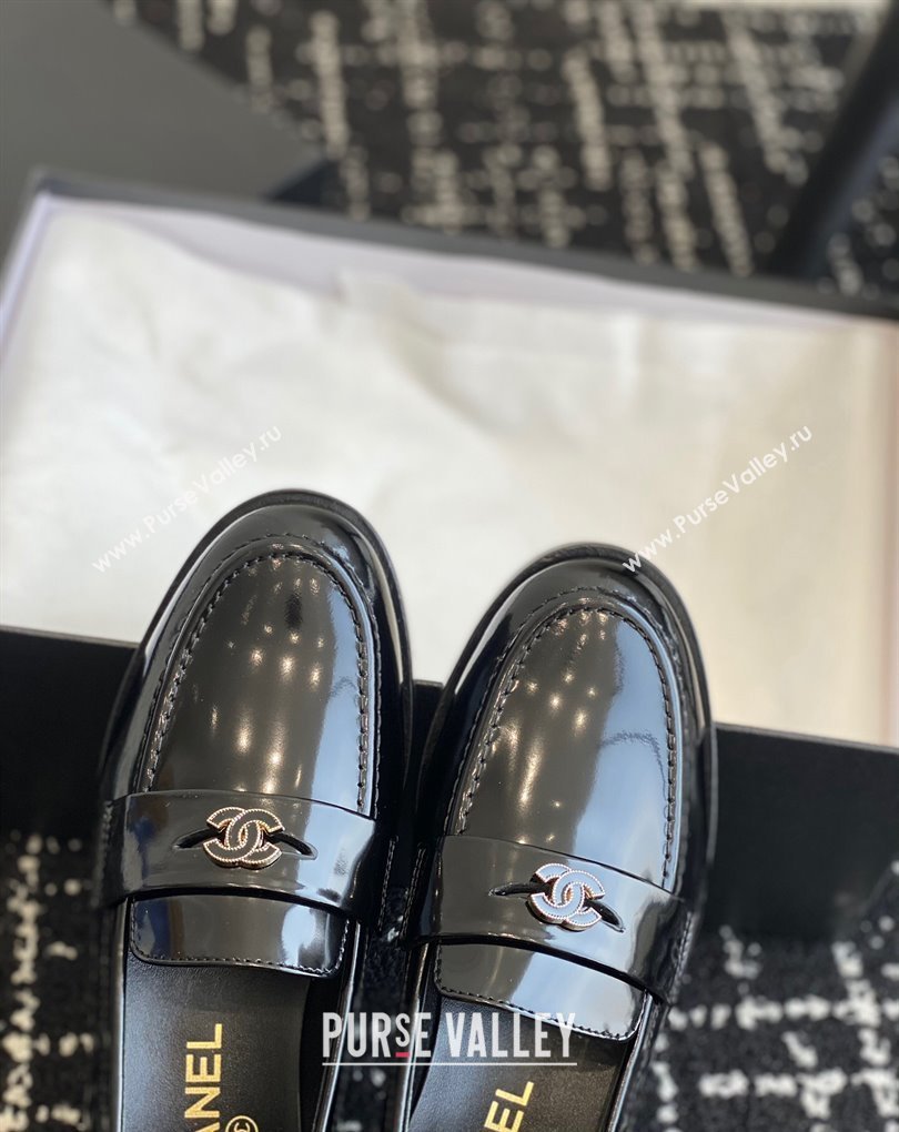 Chanel Shiny Calfskin Moccasins G45504 Black 2024 (jincheng-24032841)