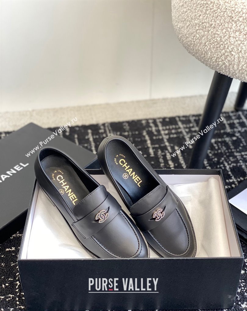 Chanel Calfskin Moccasins G45504 Black 2024 (jincheng-24032838)