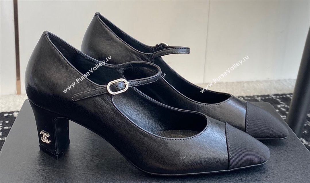 Chanel Crystal CC Logo Lambskin Grosgrain Heel Mary Janes Black 2024 (jincheng-24032830)