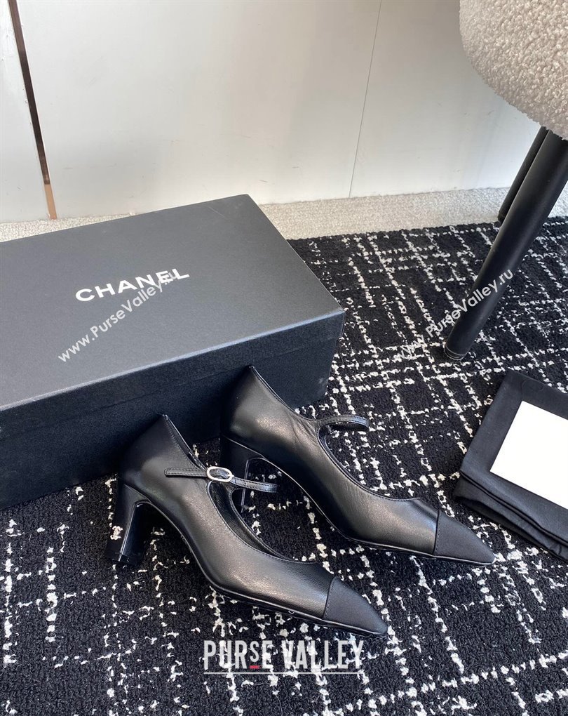 Chanel Crystal CC Logo Lambskin Grosgrain Heel Mary Janes Black 2024 (jincheng-24032830)