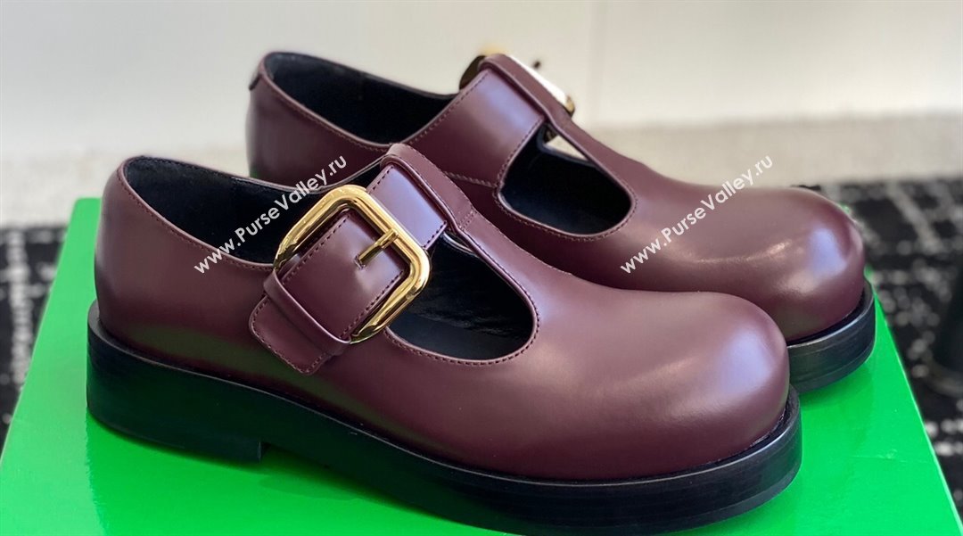 Bottega Veneta Helium Brushed leather Mary-Jane Burgundy 2024 (jincheng-24032710)