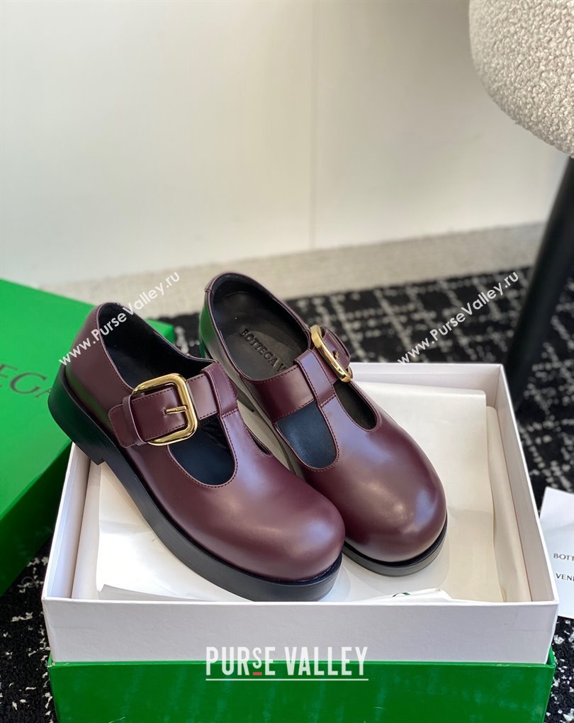 Bottega Veneta Helium Brushed leather Mary-Jane Burgundy 2024 (jincheng-24032710)