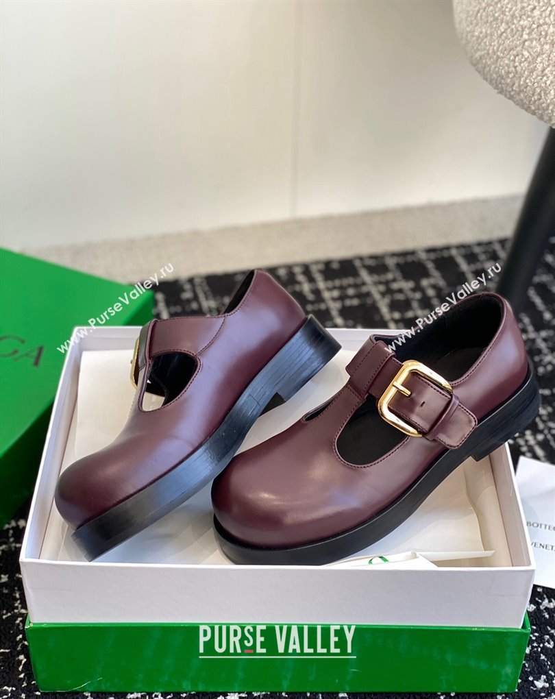 Bottega Veneta Helium Brushed leather Mary-Jane Burgundy 2024 (jincheng-24032710)
