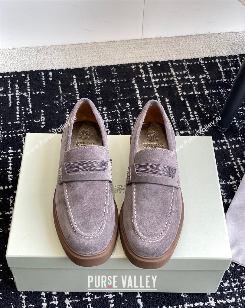 Brunello Cucinelli Suede penny loafers Gray with monili 2024 (jincheng-24032711)