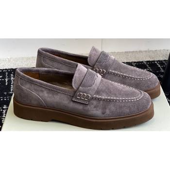 Brunello Cucinelli Suede penny loafers Gray with monili 2024 (jincheng-24032711)