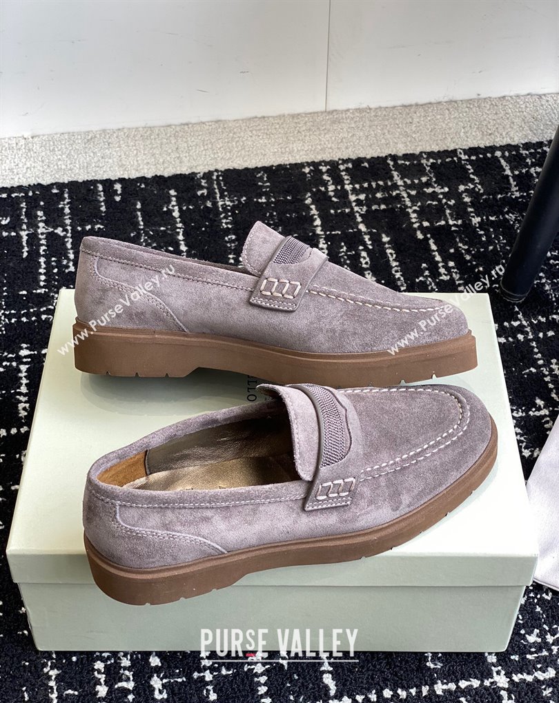 Brunello Cucinelli Suede penny loafers Gray with monili 2024 (jincheng-24032711)