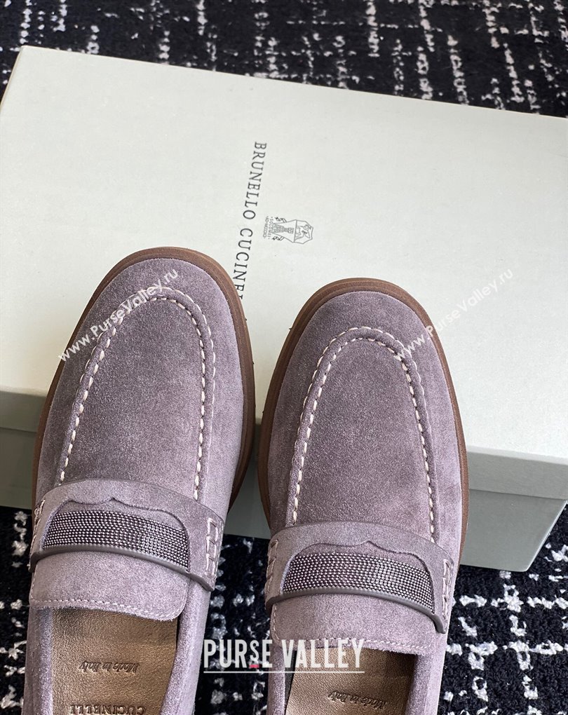Brunello Cucinelli Suede penny loafers Gray with monili 2024 (jincheng-24032711)