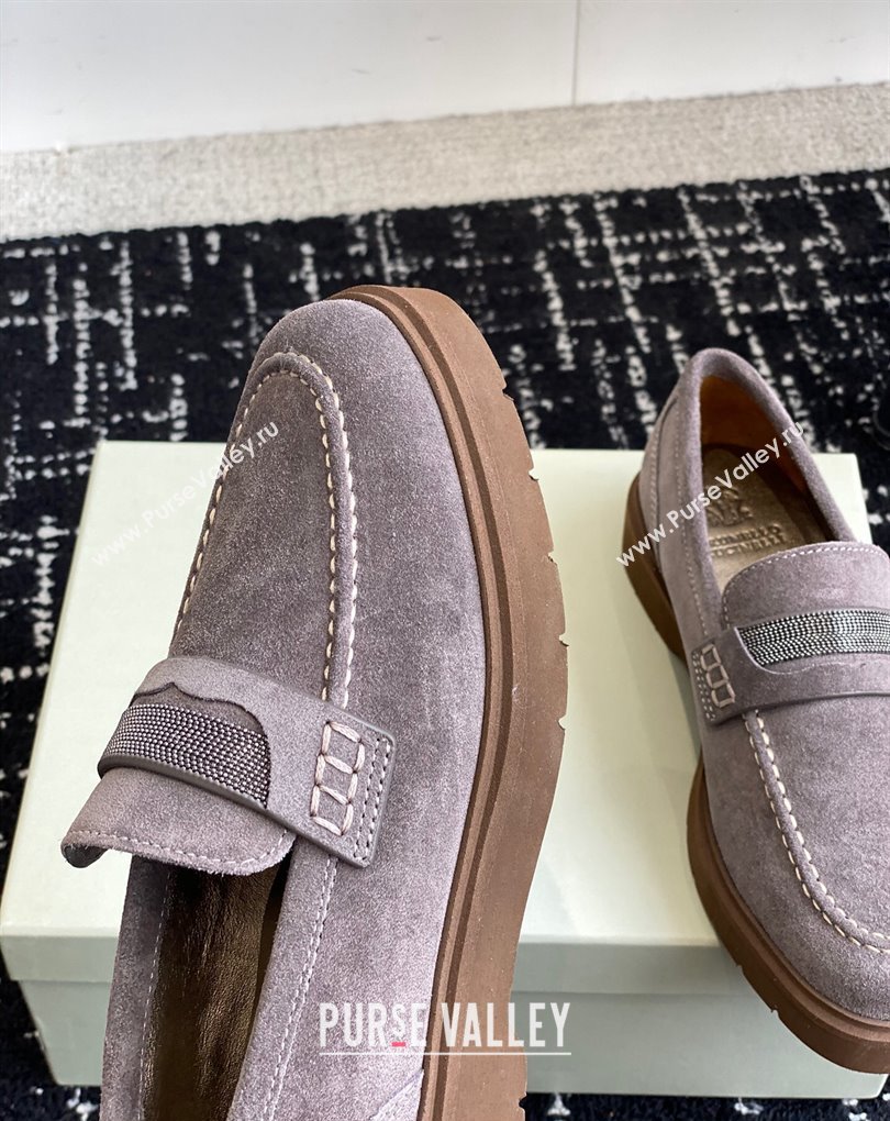 Brunello Cucinelli Suede penny loafers Gray with monili 2024 (jincheng-24032711)