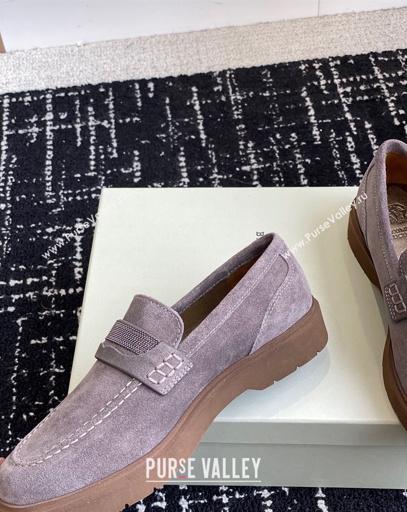 Brunello Cucinelli Suede penny loafers Gray with monili 2024 (jincheng-24032711)