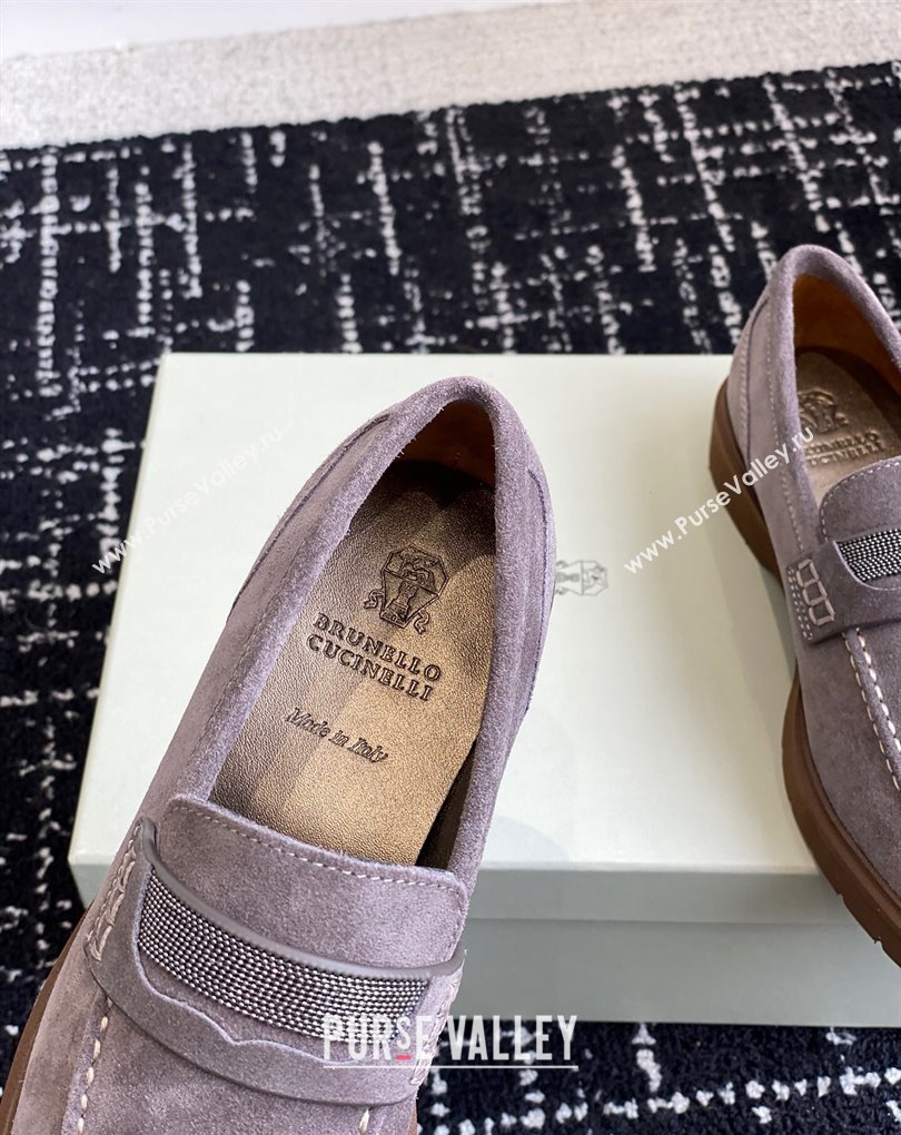 Brunello Cucinelli Suede penny loafers Gray with monili 2024 (jincheng-24032711)