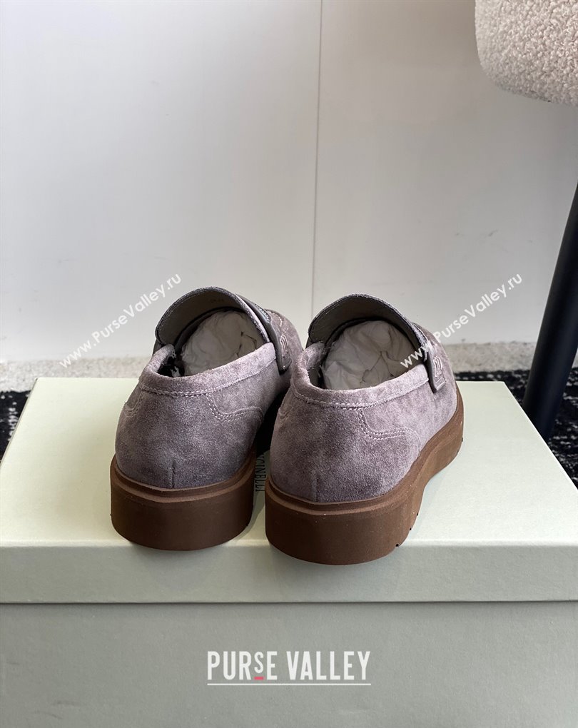 Brunello Cucinelli Suede penny loafers Gray with monili 2024 (jincheng-24032711)