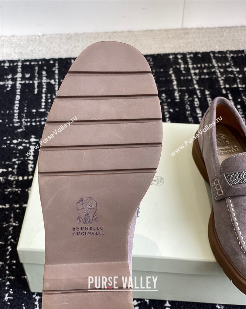 Brunello Cucinelli Suede penny loafers Gray with monili 2024 (jincheng-24032711)