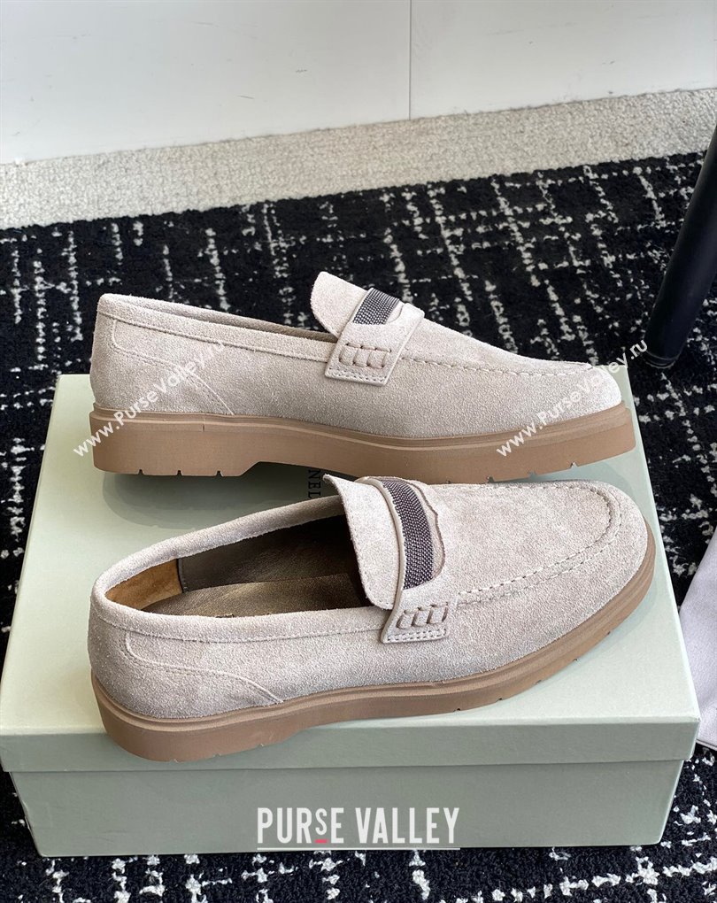 Brunello Cucinelli Suede penny loafers Chalk with monili 2024 (jincheng-24032712)