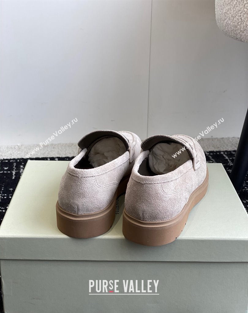 Brunello Cucinelli Suede penny loafers Chalk with monili 2024 (jincheng-24032712)