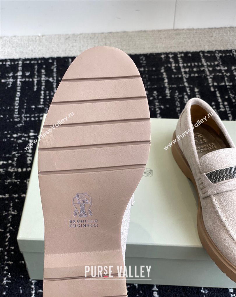 Brunello Cucinelli Suede penny loafers Chalk with monili 2024 (jincheng-24032712)
