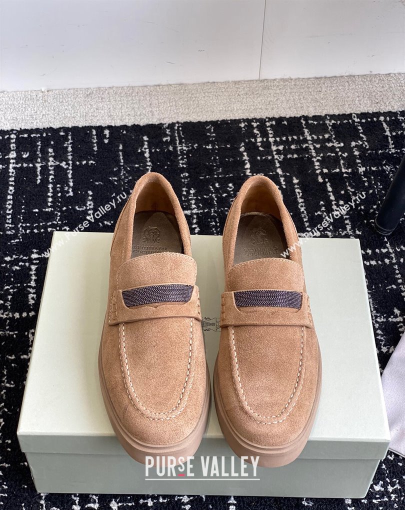Brunello Cucinelli Suede penny loafers Brown with monili 2024 (jincheng-24032713)