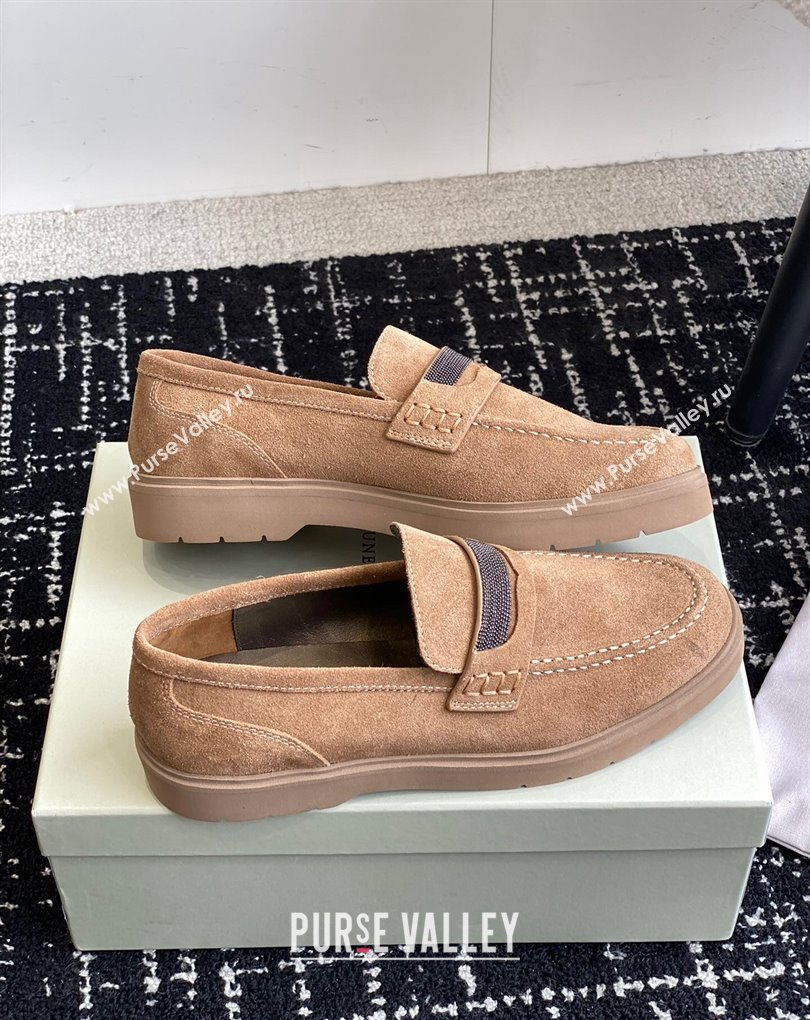 Brunello Cucinelli Suede penny loafers Brown with monili 2024 (jincheng-24032713)