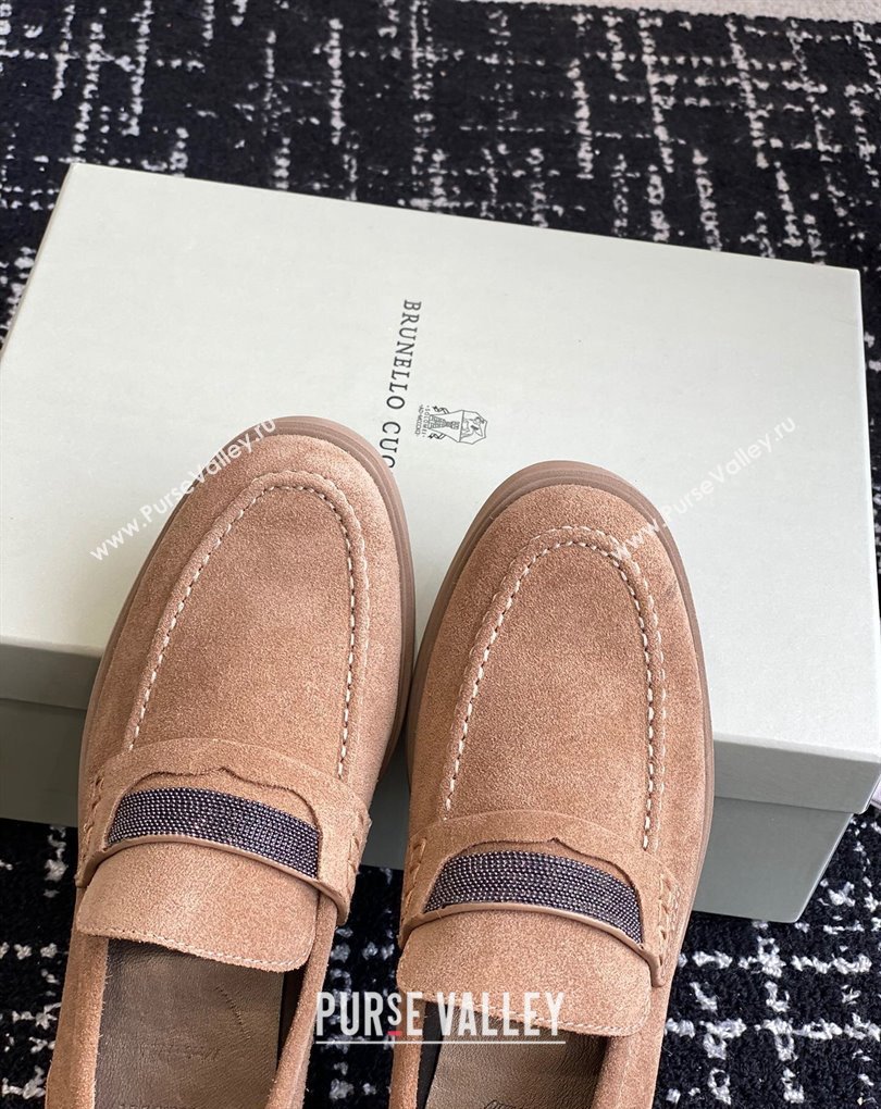 Brunello Cucinelli Suede penny loafers Brown with monili 2024 (jincheng-24032713)