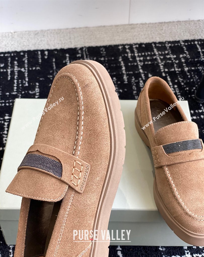 Brunello Cucinelli Suede penny loafers Brown with monili 2024 (jincheng-24032713)