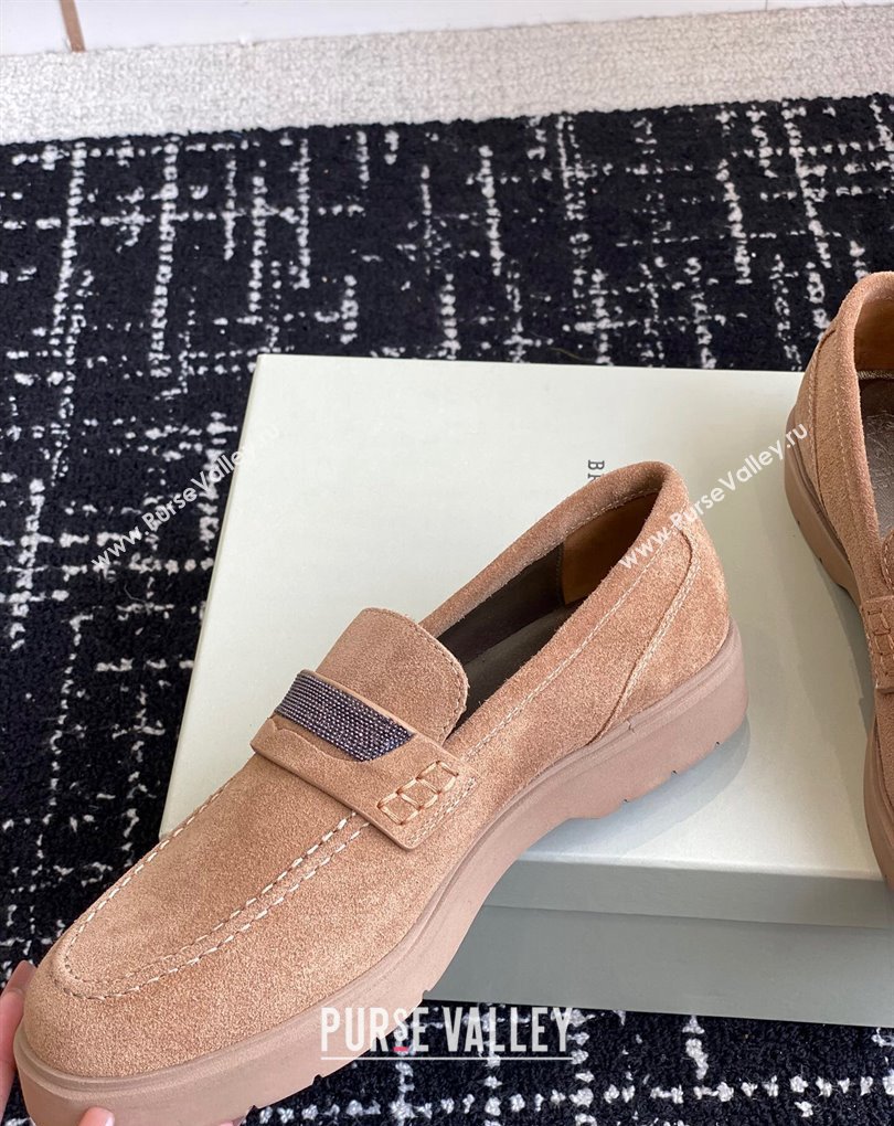 Brunello Cucinelli Suede penny loafers Brown with monili 2024 (jincheng-24032713)