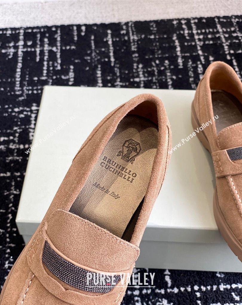 Brunello Cucinelli Suede penny loafers Brown with monili 2024 (jincheng-24032713)