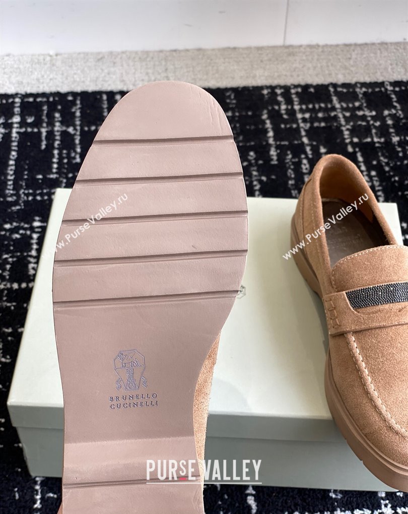 Brunello Cucinelli Suede penny loafers Brown with monili 2024 (jincheng-24032713)