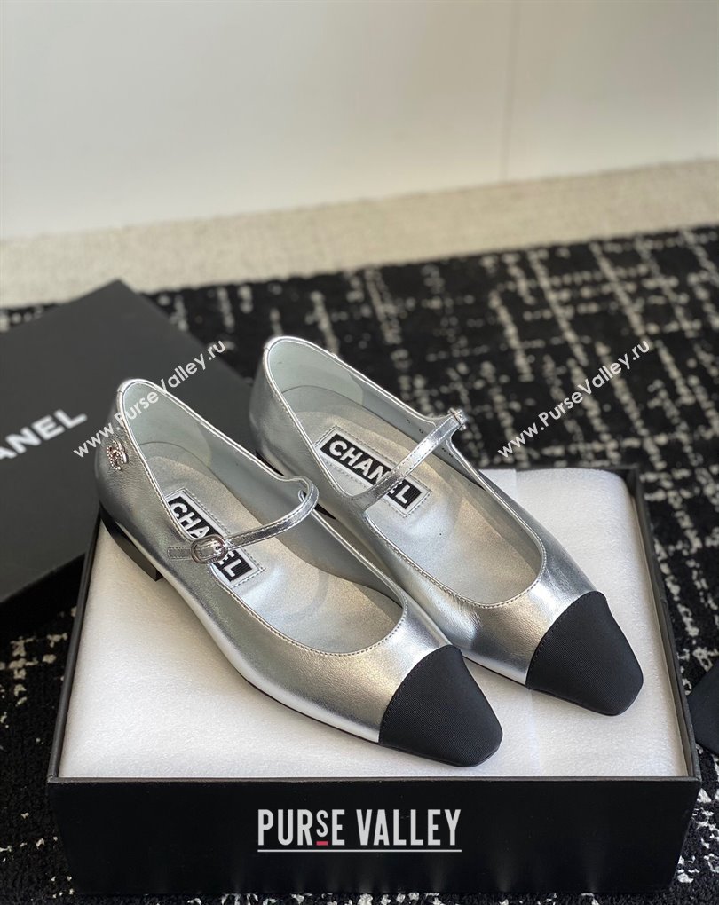 Chanel Crystal CC Logo Lambskin Grosgrain Mary Janes Silver 2024 (jincheng-24032835)