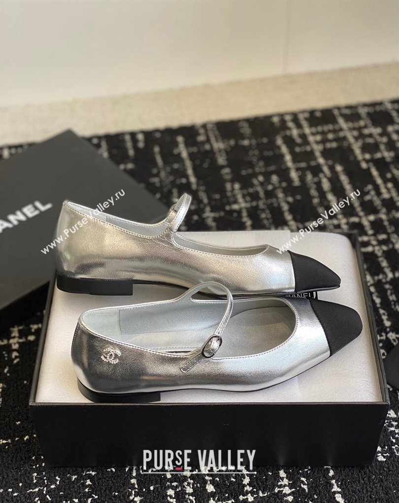 Chanel Crystal CC Logo Lambskin Grosgrain Mary Janes Silver 2024 (jincheng-24032835)