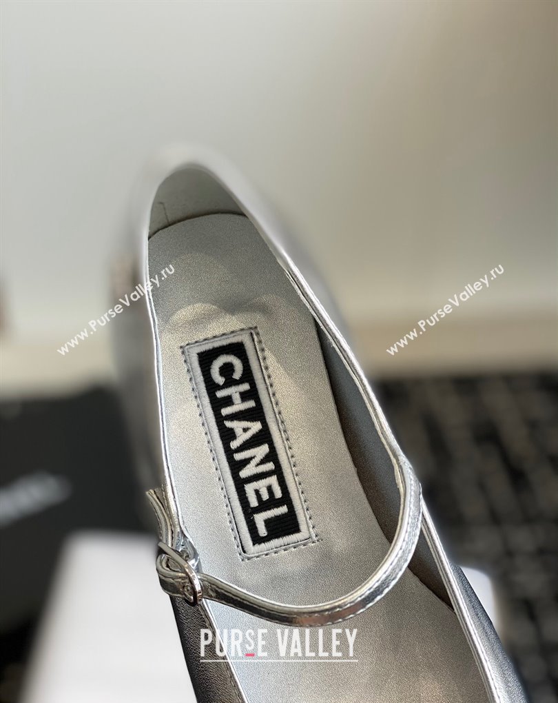 Chanel Crystal CC Logo Lambskin Grosgrain Mary Janes Silver 2024 (jincheng-24032835)