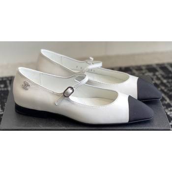 Chanel Crystal CC Logo Lambskin Grosgrain Mary Janes White 2024 (jincheng-24032834)