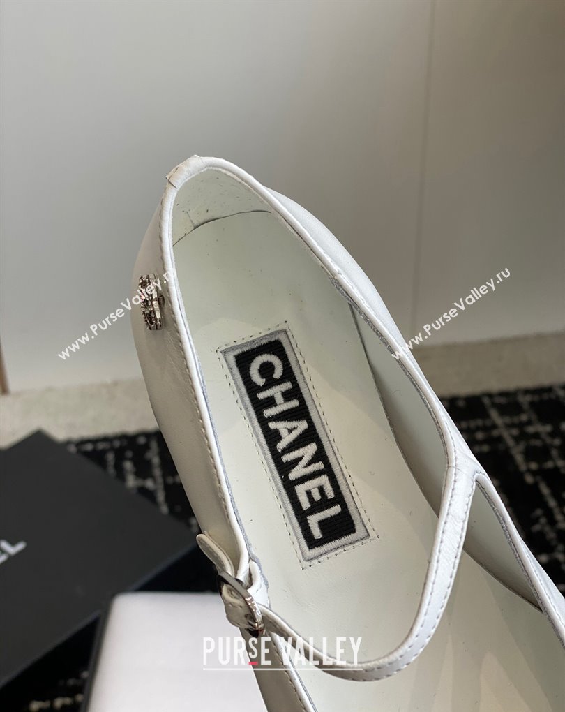 Chanel Crystal CC Logo Lambskin Grosgrain Mary Janes White 2024 (jincheng-24032834)