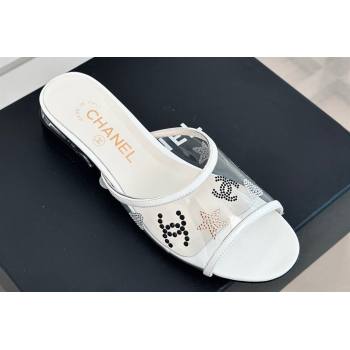 Chanel Crystal Logo Star and Heart PVC Mules White 2024 (modeng-24032951)