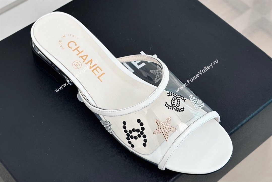 Chanel Crystal Logo Star and Heart PVC Mules White 2024 (modeng-24032951)