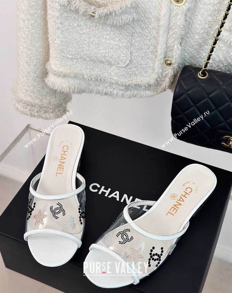 Chanel Crystal Logo Star and Heart PVC Mules White 2024 (modeng-24032951)