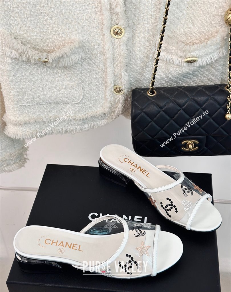 Chanel Crystal Logo Star and Heart PVC Mules White 2024 (modeng-24032951)