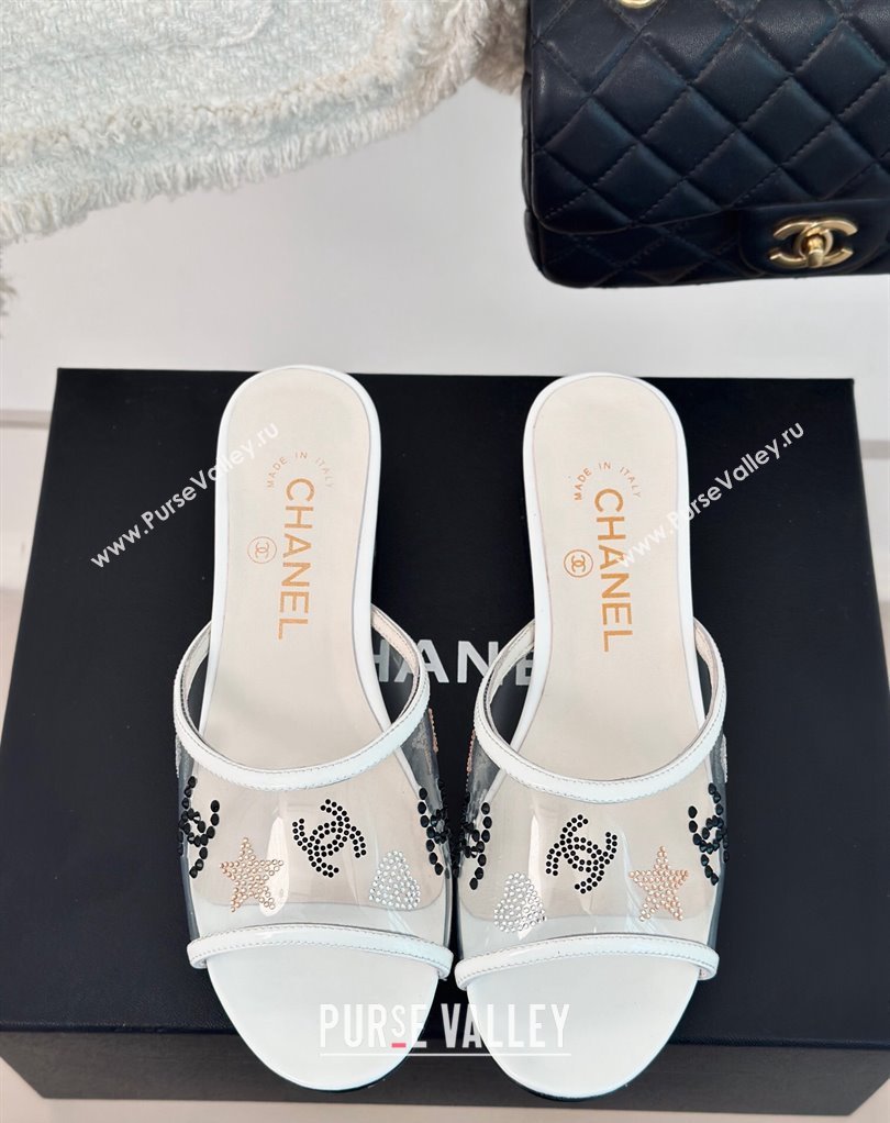 Chanel Crystal Logo Star and Heart PVC Mules White 2024 (modeng-24032951)