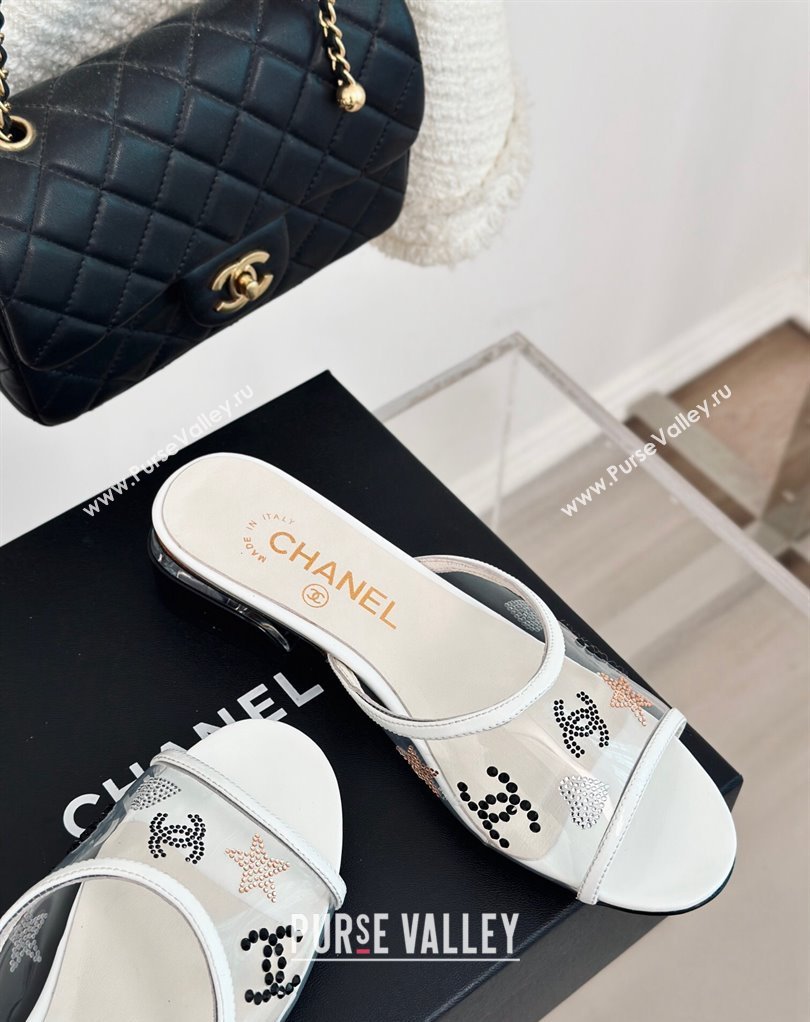 Chanel Crystal Logo Star and Heart PVC Mules White 2024 (modeng-24032951)