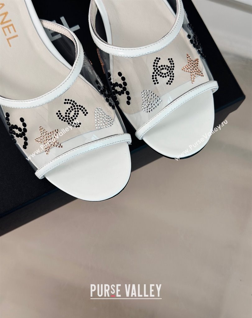 Chanel Crystal Logo Star and Heart PVC Mules White 2024 (modeng-24032951)