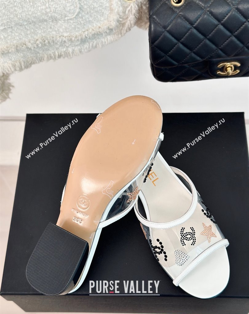 Chanel Crystal Logo Star and Heart PVC Mules White 2024 (modeng-24032951)