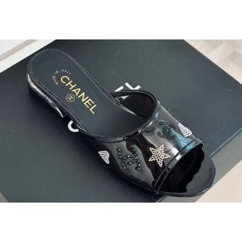 Chanel Crystal Logo Star and Heart PVC Mules Black 2024 (modeng-24032950)