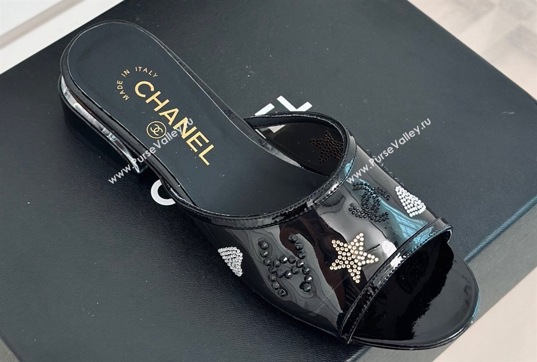 Chanel Crystal Logo Star and Heart PVC Mules Black 2024 (modeng-24032950)