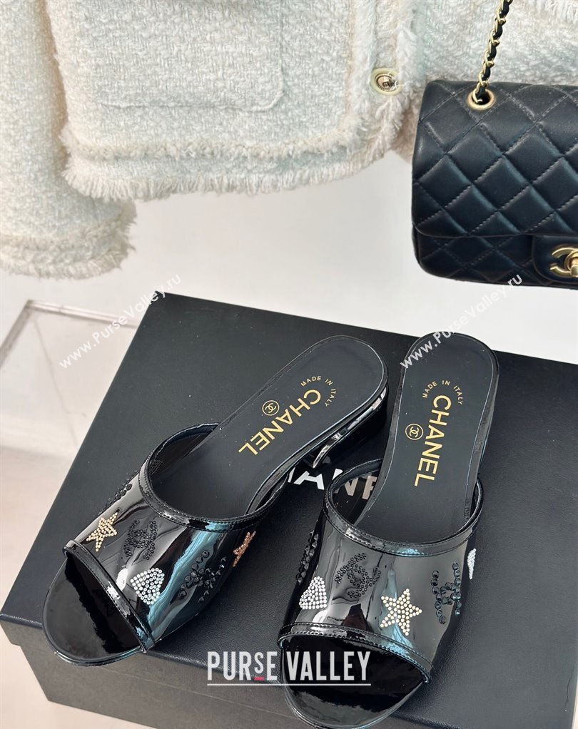 Chanel Crystal Logo Star and Heart PVC Mules Black 2024 (modeng-24032950)