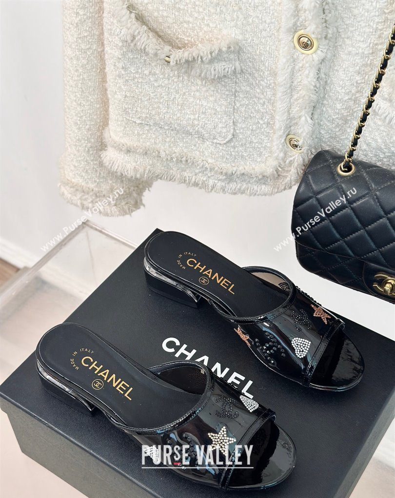 Chanel Crystal Logo Star and Heart PVC Mules Black 2024 (modeng-24032950)