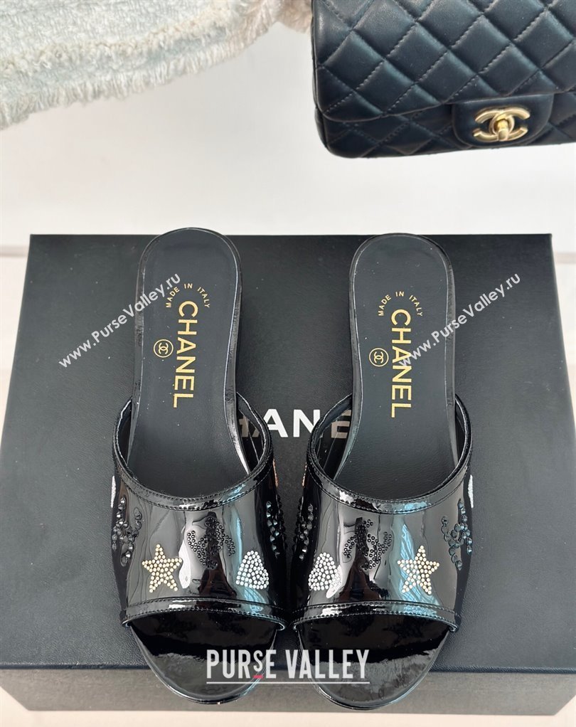 Chanel Crystal Logo Star and Heart PVC Mules Black 2024 (modeng-24032950)