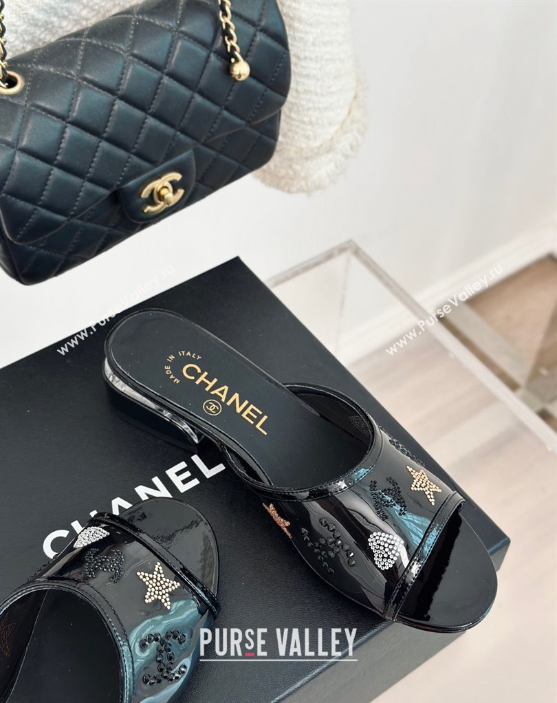 Chanel Crystal Logo Star and Heart PVC Mules Black 2024 (modeng-24032950)